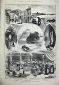 Old Antique Print 1880 Jersey St Helier Mont Orgueil Fishmarket La Roque 19th