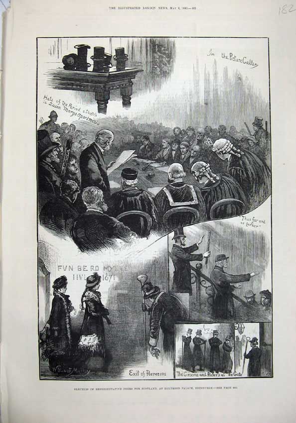 Old Antique Print 1880 Holyrood Palace Edinburgh Scotland Picture Gallery 19th