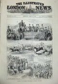 Original Old Antique Print 1880 Regimental Steeplechase Aldershott Horses Army