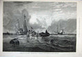 Original Old Antique Print 1880 Fine Art Passage Boat Scheldt Sailing Ships