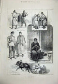 Old Antique Print 1880 Russia Horse Sledge Army Officer Night-Watch Man 19th