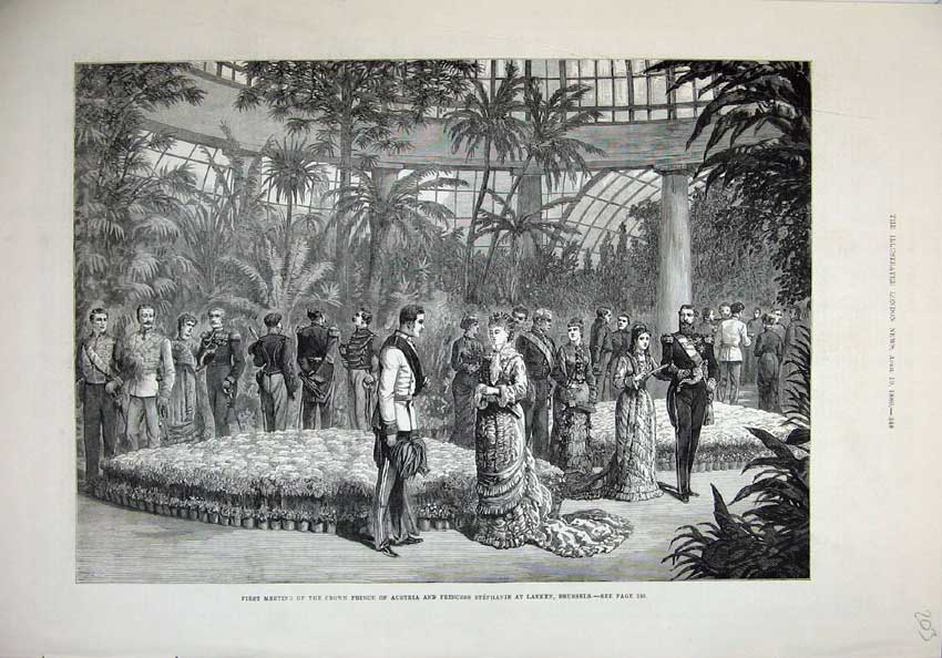Old Antique Print 1880 Crown Prince Austria Princess Stephanie Brussels 19th