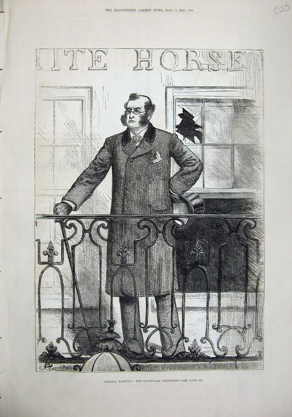 Old Antique Print 1880 General Election Unpopular Candidate Man Fine Art 19th