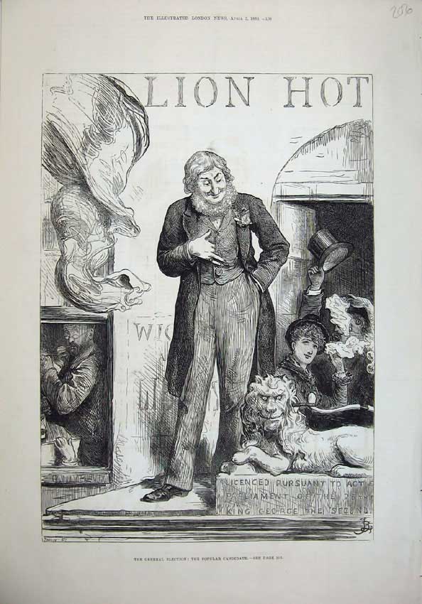 Original Old Antique Print General Election 1880 Popular Candidate Man 19th
