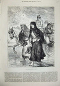 Original Old Antique Print 1880 Ireland Men Woman Horse Coach Road Church 19th