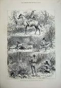 Old Antique Print 1880 Hunting Indians Minnesota Horse Shooting Men Trees 19th