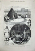 Old Antique Print 1880 Russia Laplanders Neva Petersburg Tent Sledge Snow 19th