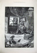 Old Antique Print 1880 Ireland Fishermans Cabin Connemara Woodville Art 19th