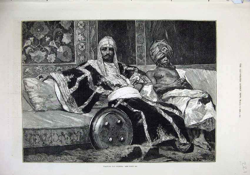 Old Antique Print 1880 Fine Art Man Servant Waiting Orders Constant Art 19th