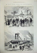 Old Antique Print Leycett Colliery Newcastle-Under-Lyne Pit Explosion1880 19th