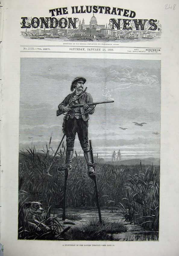 Old Antique Print 1880 Fine Art Man Rifle Sportsman Landes France Hunting 19th