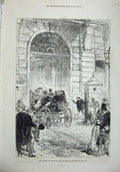 Original Old Antique Print 1880 Attempt Shoot King Madrid Spain Horse Coach