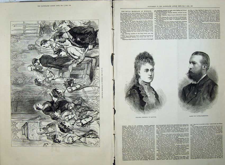 Old Antique Print 1880 Princess Frederica Baron Pawell-Rammingen Wedding 19th