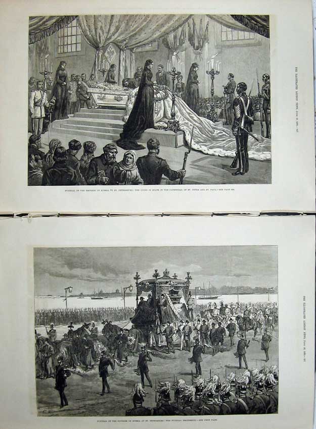 Old Antique Print Funeral Empress Russia Petersburg 1880 Cathedral Peter 19th