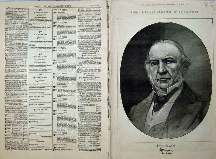 Old Antique Print 1880 Sixteen Pages Mr Gladstone Hawarden Church Castle 19th