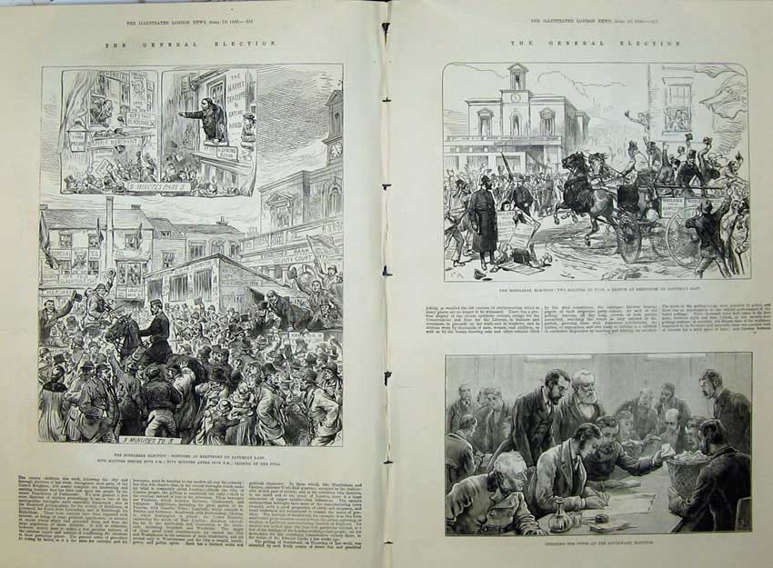 Antique Old Print 1880 General Election Middlesex Brentford Southwark Men 19th