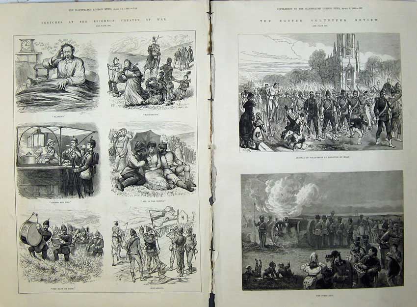 Old Antique Print Army Ta Volunteer Review 1880 Brighton Theatre War Art 19th