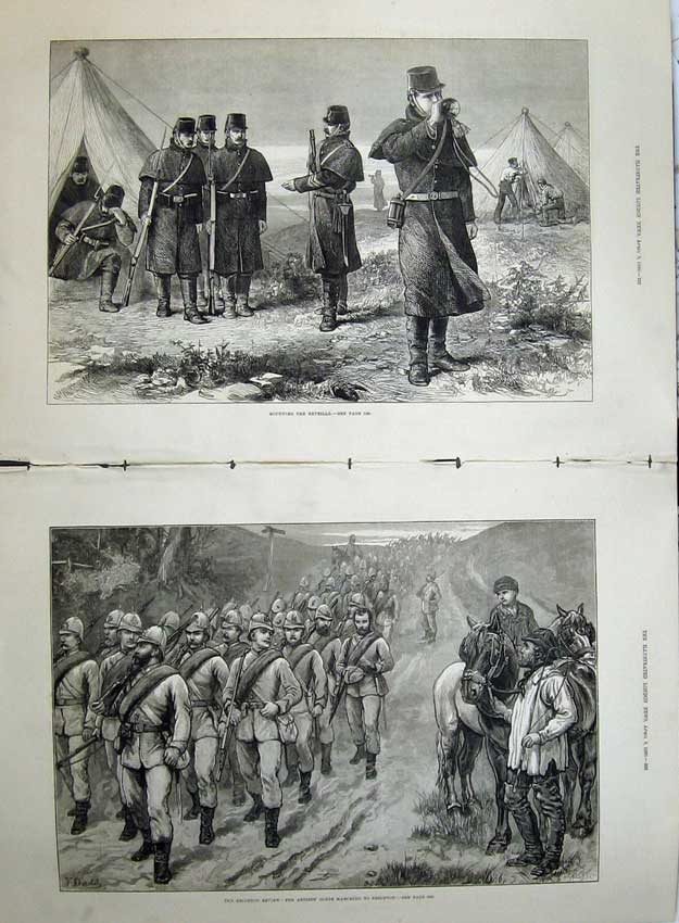 Antique Old Print 1880 Brighton Review Ta Army Marching Brighton Reveille 19th