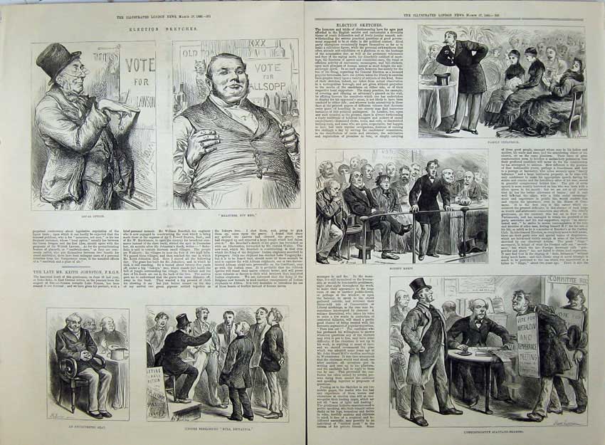 Original Old Antique Print General Election 1880 Voting Men Jingoes Rehearsing