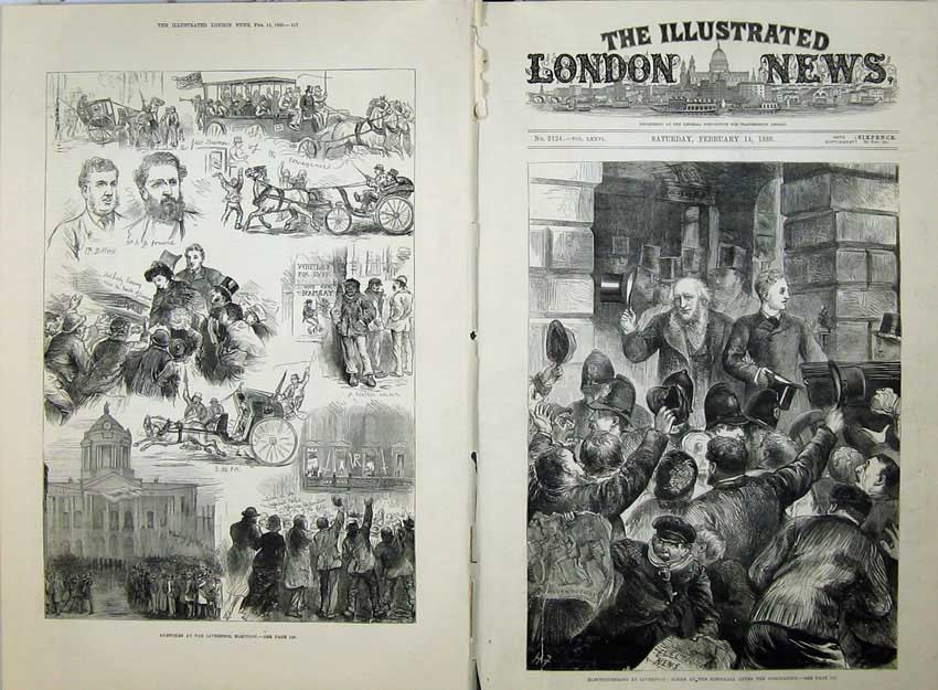 Old Antique Print Liverpool Election Policemen Townhall Billson Voting