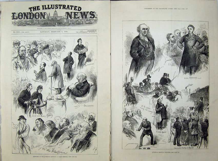 Old Antique Print Liverpool Election 1880 Lord Ramsay Whitley Ward Men 19th
