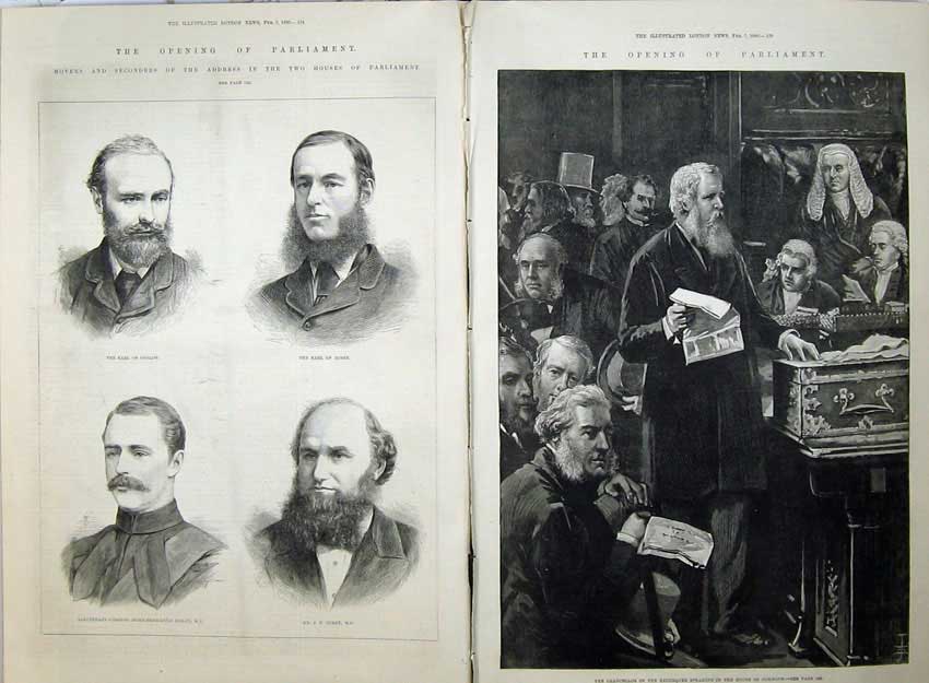 Antique Old Print Parliament 1880 Chancellor Exchequer Commons Earl Corry 19th