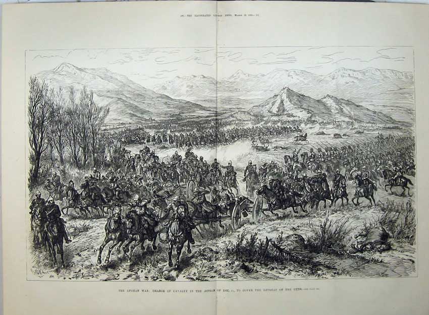 Old Antique Print Afghan War 1880 Cavalry Charge Army Horses Mountians 19th