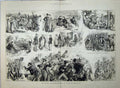 Original Old Antique Print 1880 People Music Band Accidents Bycicle Boat Race