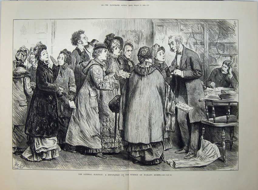Old Antique Print 1880 General Election Discussion Womens Rights Voting 19th