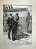 Old Antique Print 1880 Princess Wales Princes Board Ship H.M.S Bacchante 19th