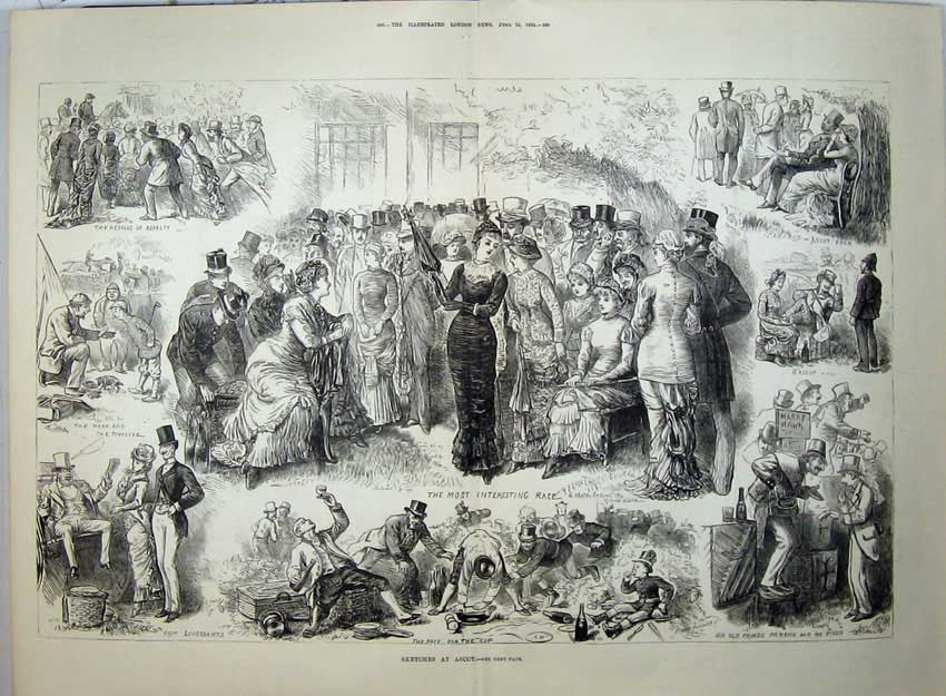 Old Antique Print 1880 Ascot Horse Racing Sport People Picnic Longchamps 19th