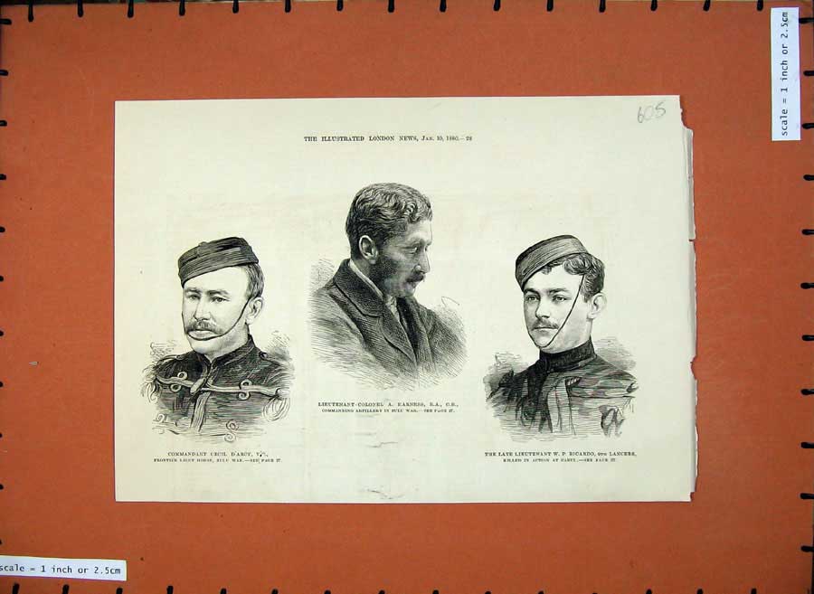 Old Antique Print 1880 Colonel Harness War Ricardo Lancers Cecil D'Arcy 19th