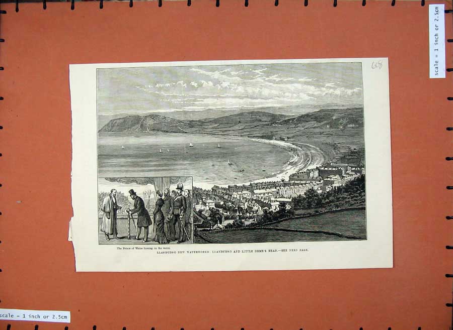 Old Antique Print 1880 Llandudno Waterworks Little Orme'S Head Prince Art 19th