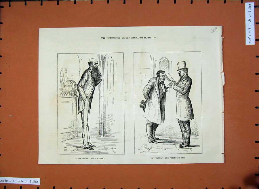 Original Old Antique Print 1880 Men Church Reading Beard Bar 19th
