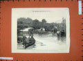 Old Antique Print 1880 Prince Princess Wales River Fal Cornwall Boat Ship 19th