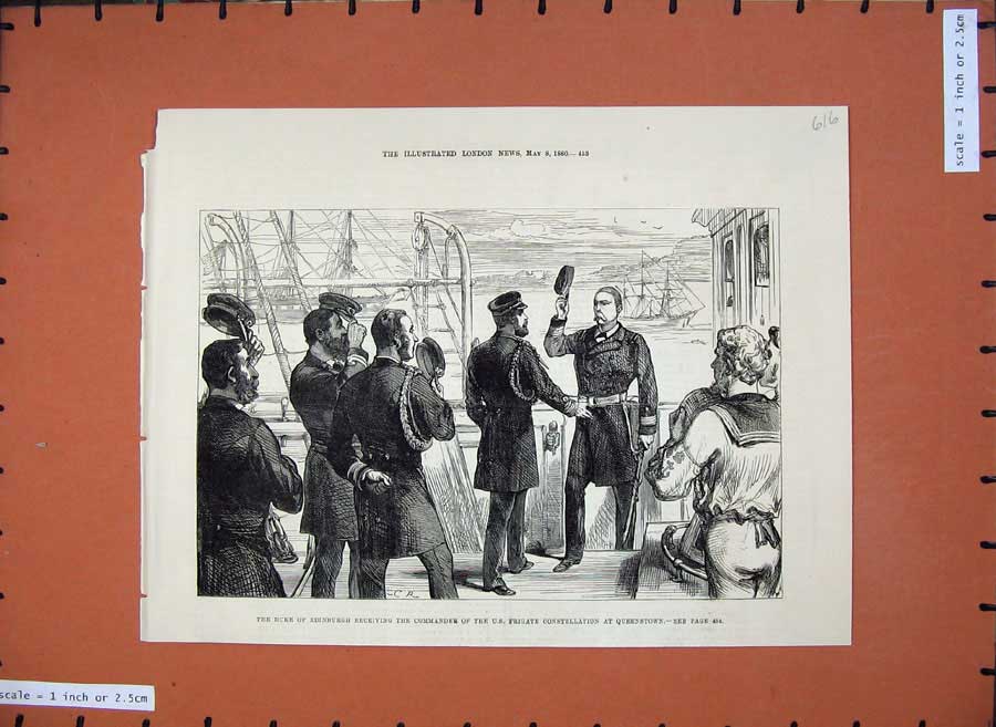 Old Antique Print 1880 Duke Edinburgh Commander Frigate Ship Queenstown 19th