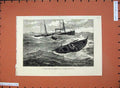 Original Old Antique Print 1880 Stormy Sea Ship H.M.S Atlanta Boat Men Fine Art