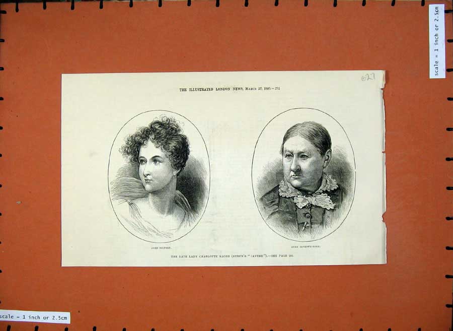 Original Old Antique Print 1880 Portrait Lady Charlotte Bacon Byron'S Ianthe