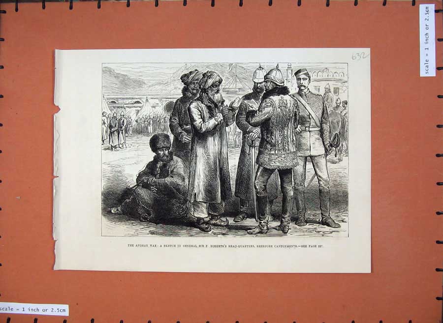 Old Antique Print 1880 Afghan War General Roberts Headquarters Sherpore 19th