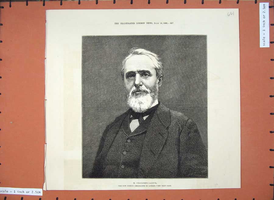 Original Old Antique Print 1880 Fine Art Challemel-Lacour French Ambassador Man