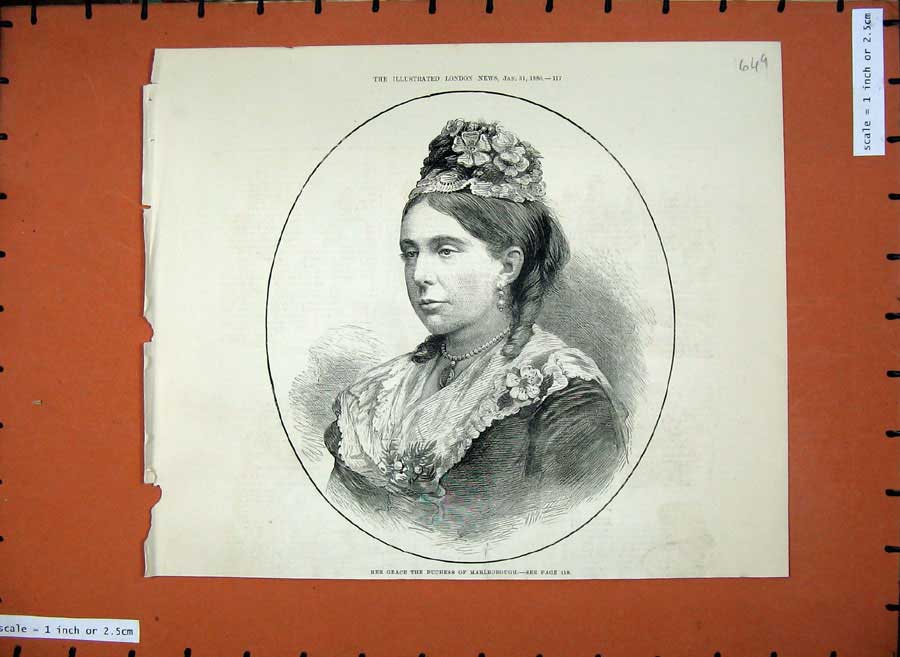 Original Old Antique Print 1880 Portrait Duchess Marlborough Woman Victorian