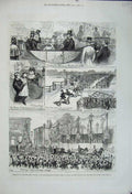 Old Antique Print 1880 Wandsworth Putney Hammersmith Bridges Prince Wales 19th