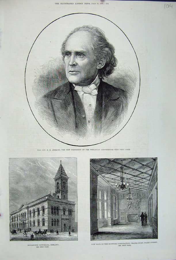 Old Antique Print 1880 Jenkins President Wesleyan Conference Ireland Hall 19th