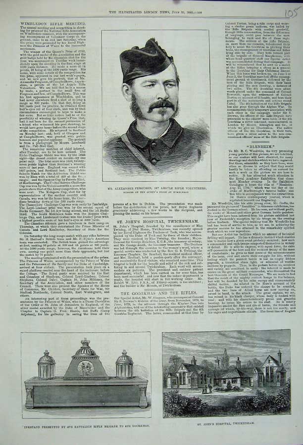 Old Antique Print 1880 War Alexander Ferguson John'S Hospital Twickenham 19th