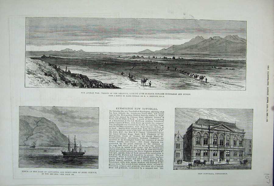 Old Antique Print 1880 Afghan War Helmund Duke Lancaster Ship Kensington 19th