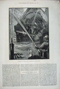 Original Old Antique Print 1880 Fire St Mary'S Church Whitechapel Fire-Men Art