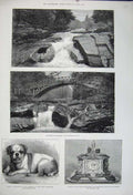 Old Antique Print 1880 Braemar Scotland River Pug Dog Casket Bessemer Art 19th