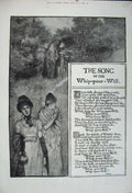 Original Old Antique Print 1880 Women Garden Song Words Whip-Poor-Will Fine Art