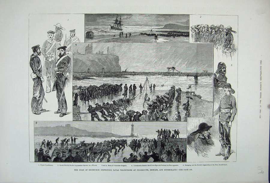 Old Antique Print 1880 Duke Edinburgh Tynemouth Naval Volunteers Army Art 19th