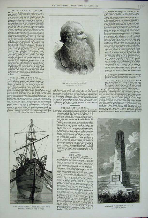 Old Antique Print 1880 Thomas Stoddart Monument Russian Army Ortigia Ship 19th
